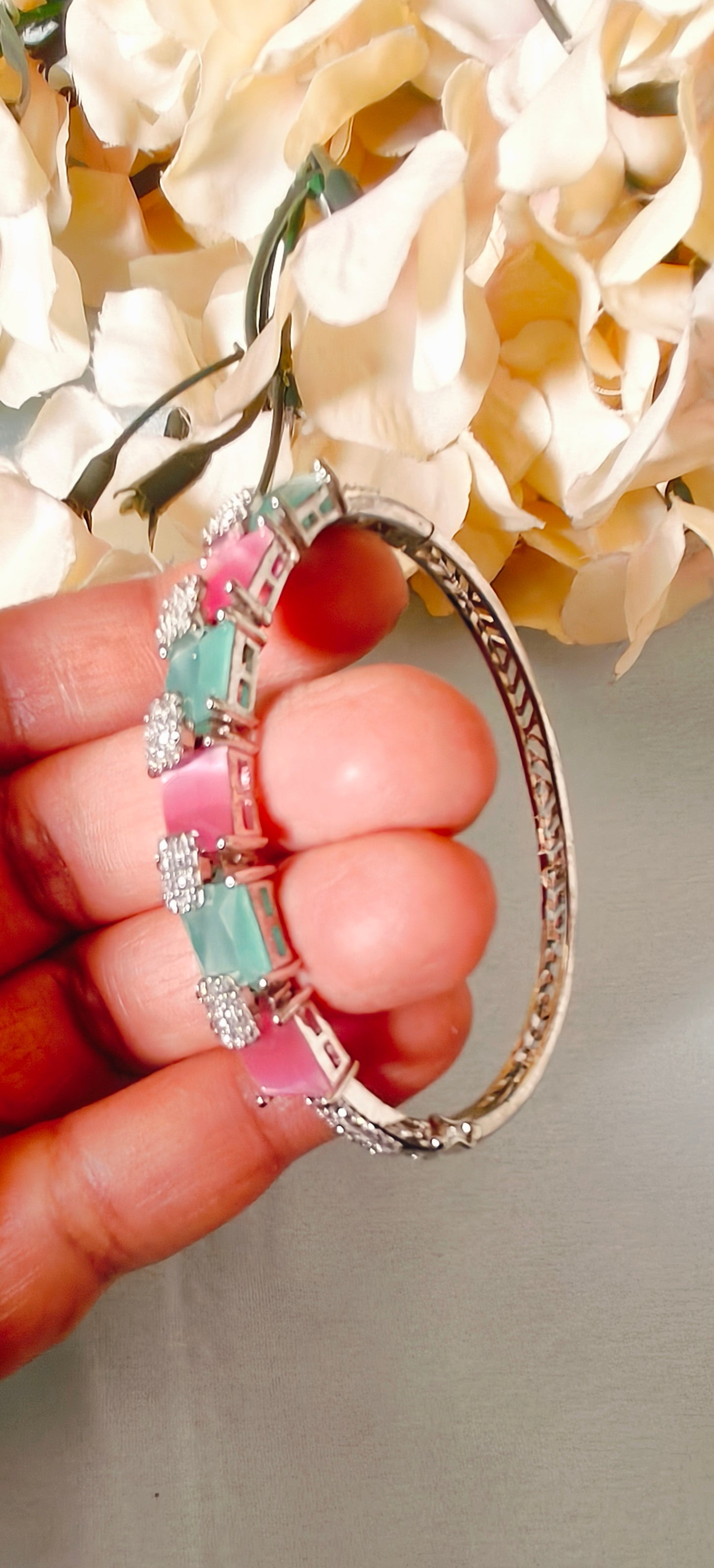 Teal & Pink American Diamond Bracelet