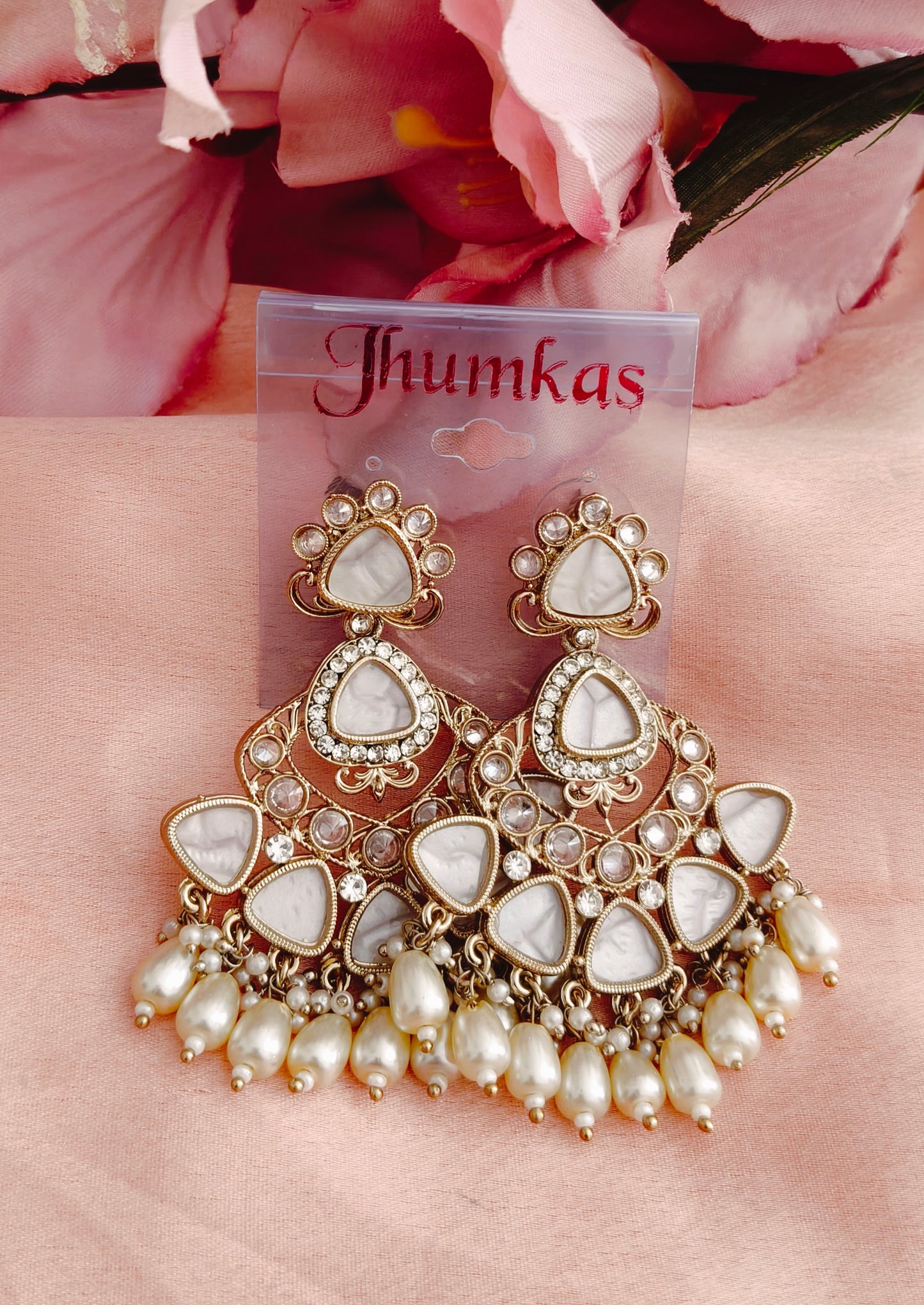 White Kundan Earrings