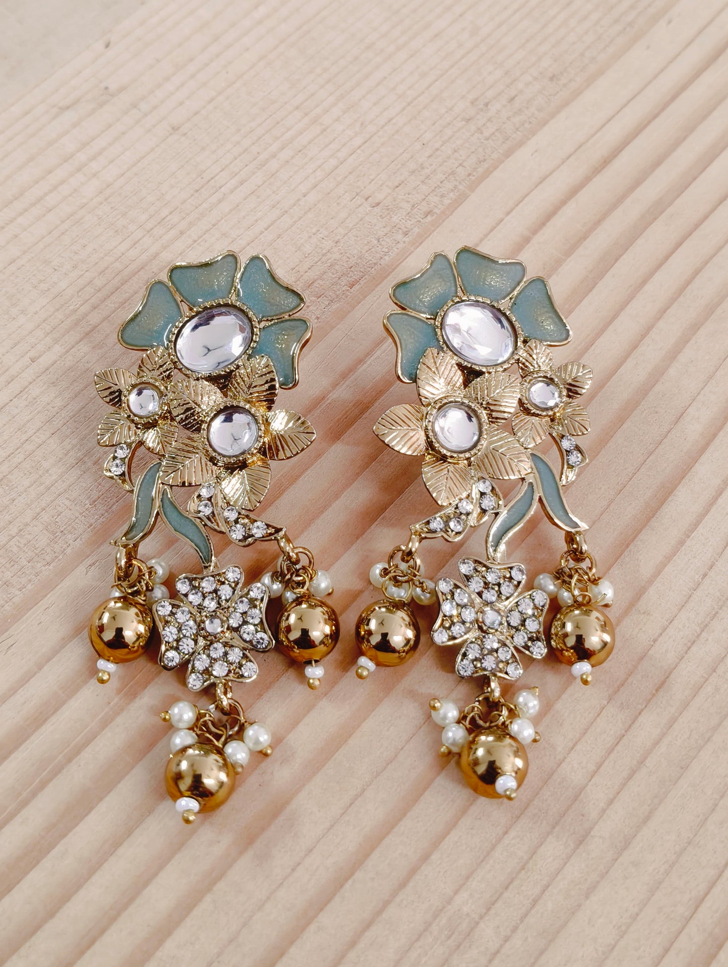 Aqua Kundan Earrings