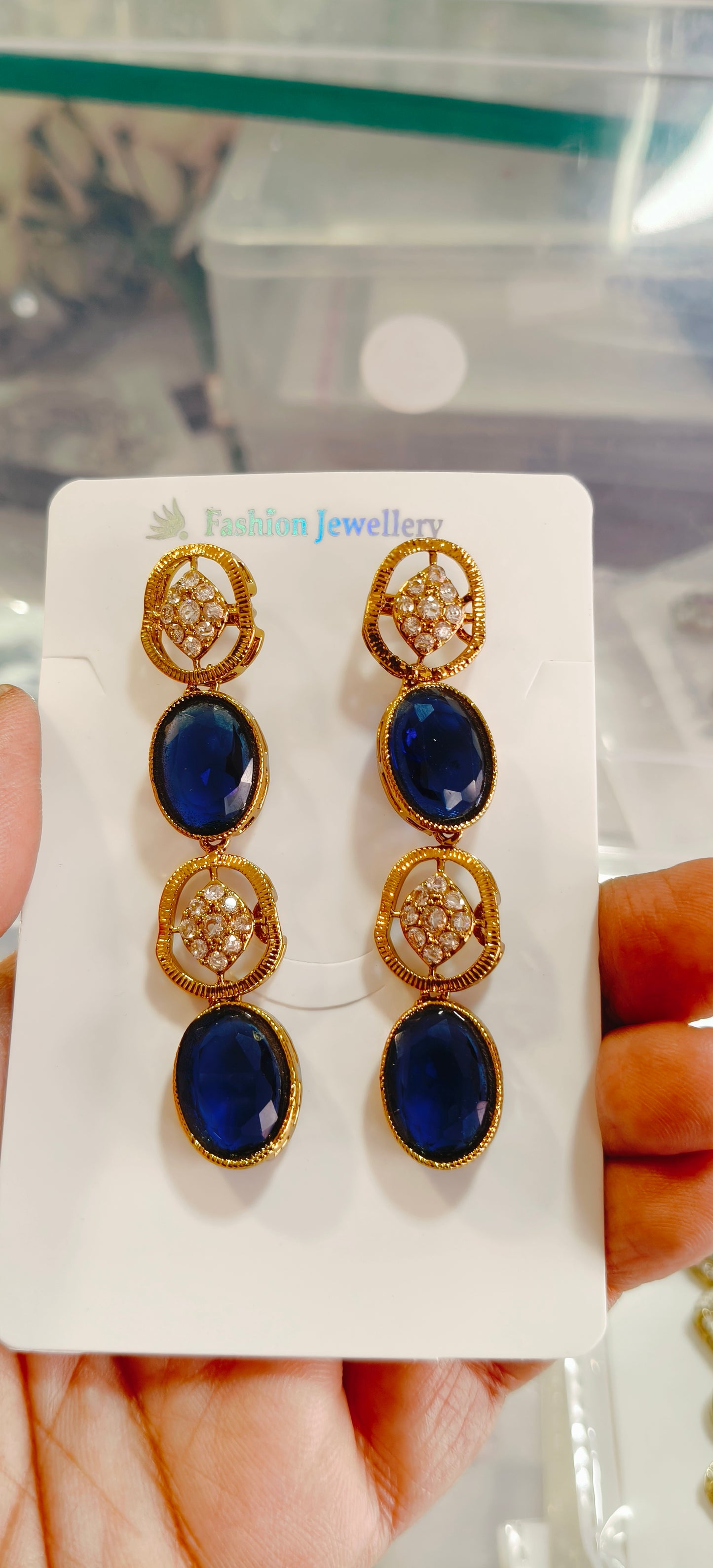 Golden and Blue Stone Beaded Earrings.