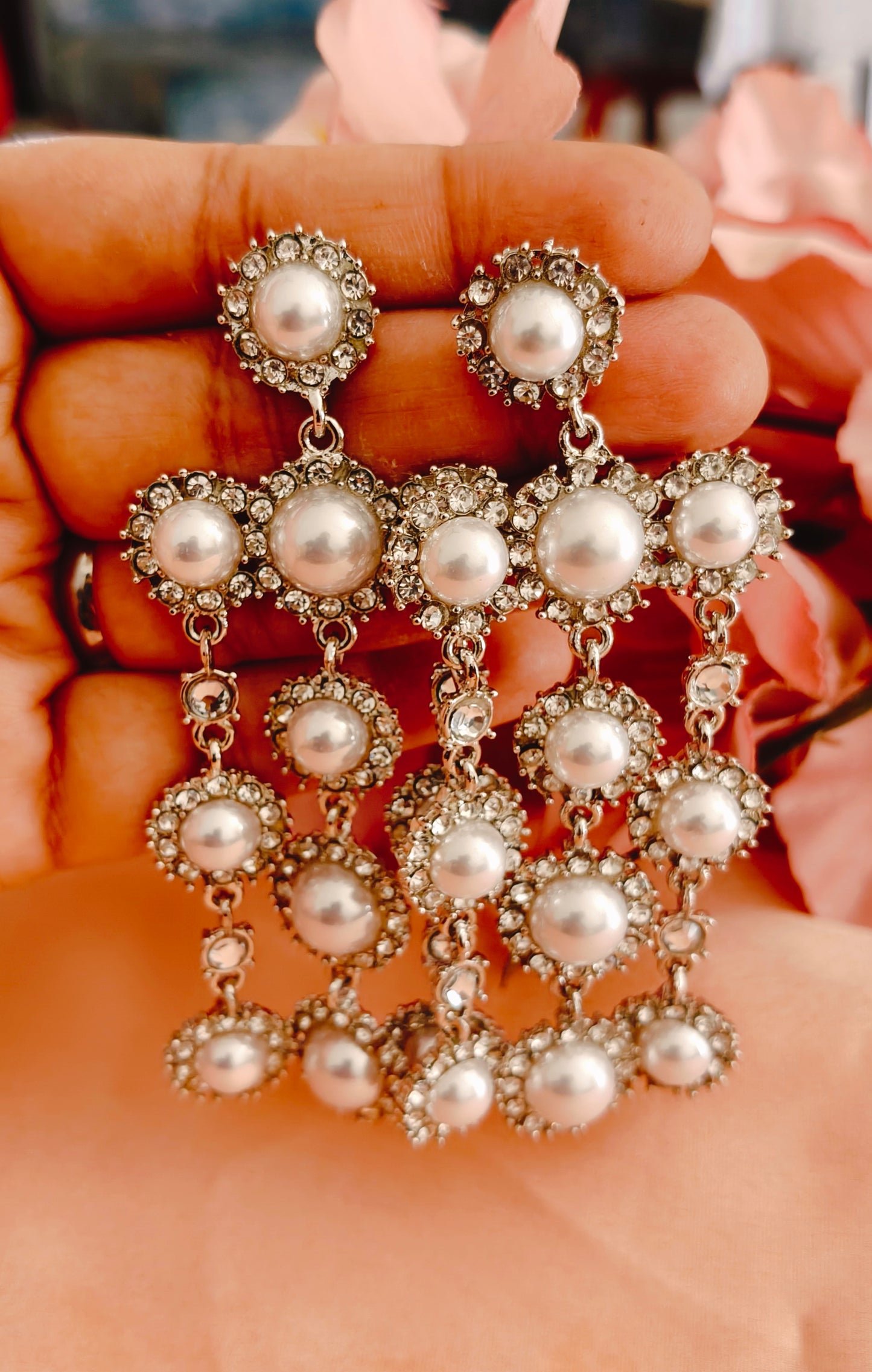 Silver pearl danglers earrings