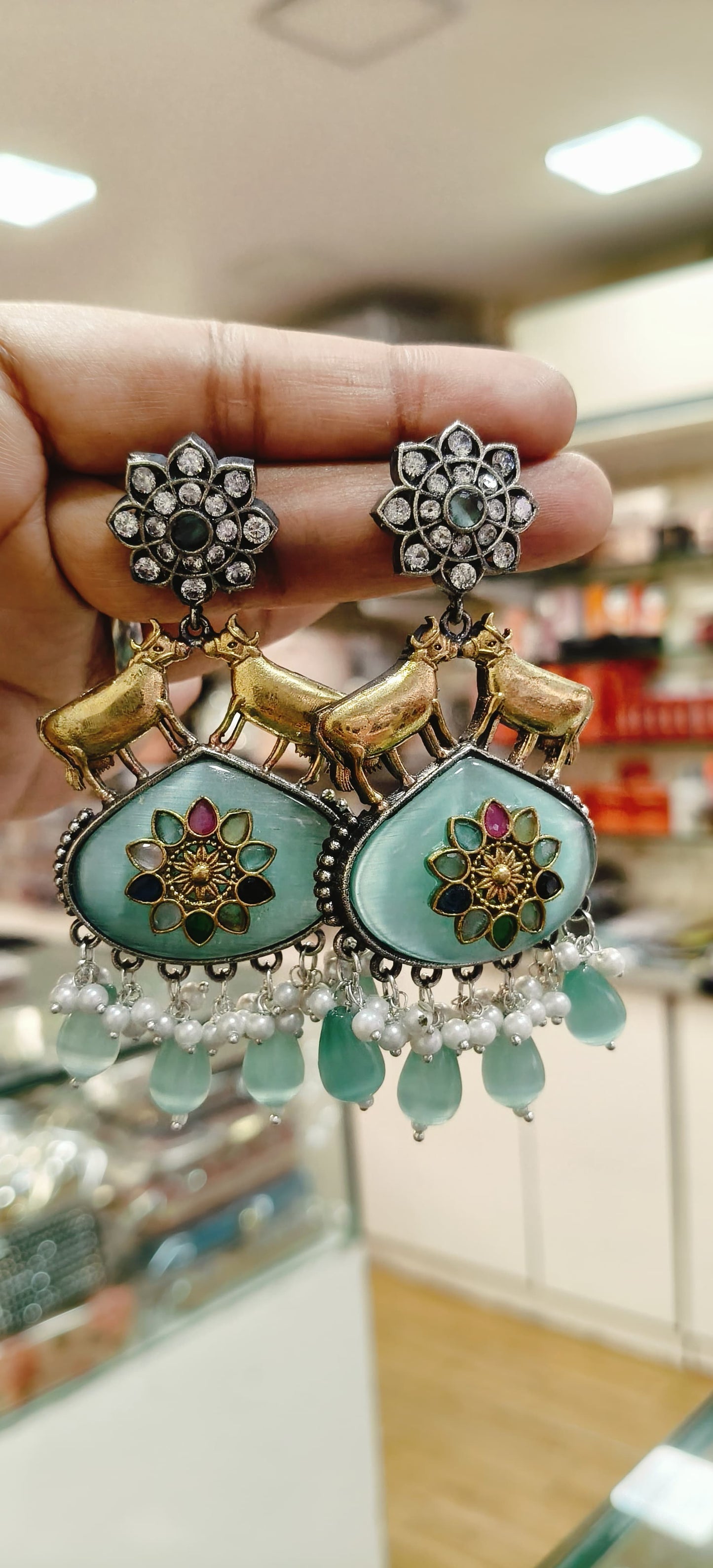 Blue German Silver earrings