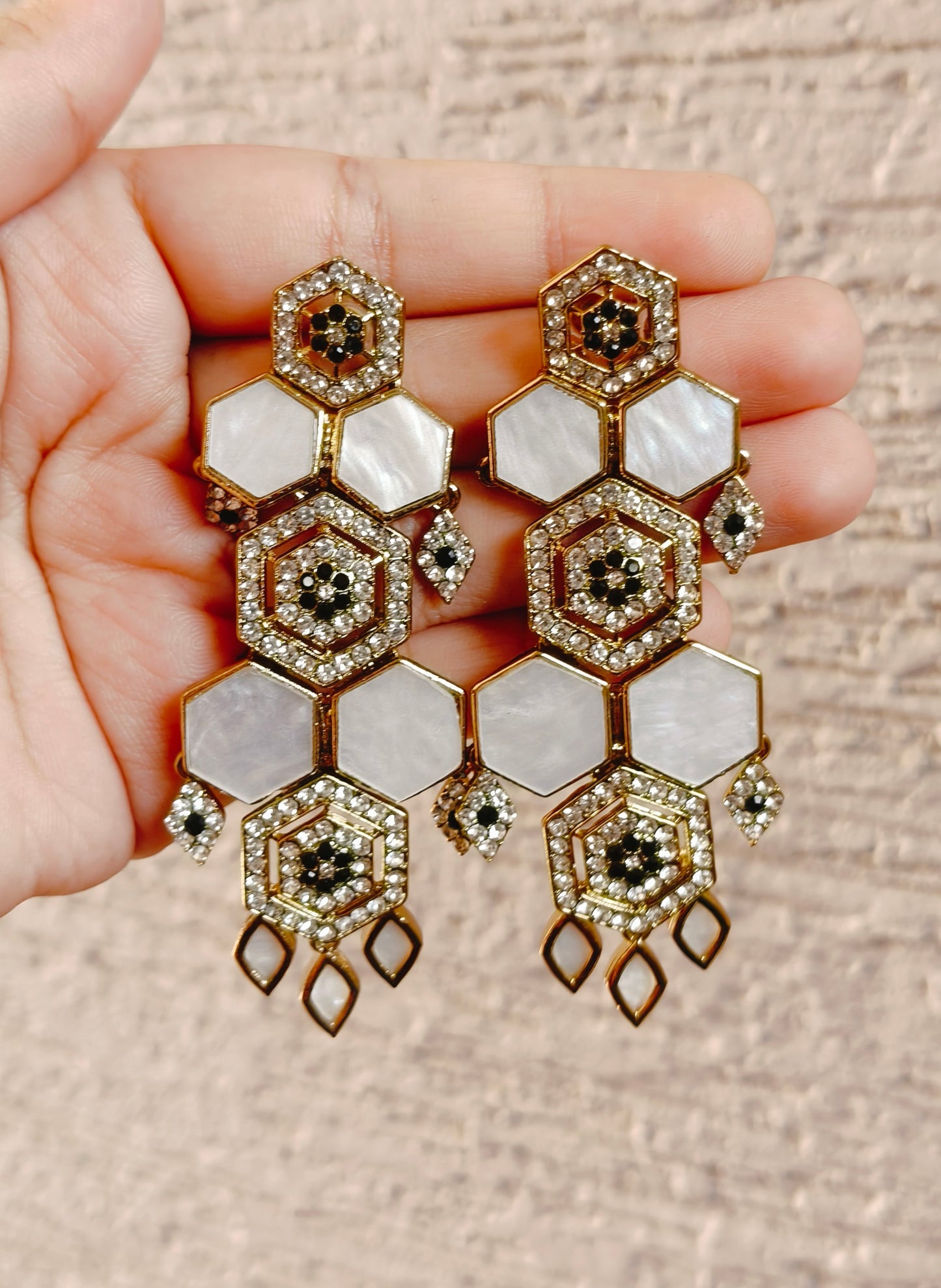 White Kundan Diamond Earrings