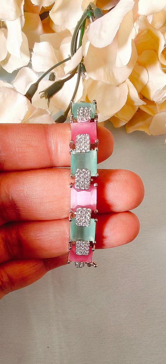 Teal & Pink American Diamond Bracelet