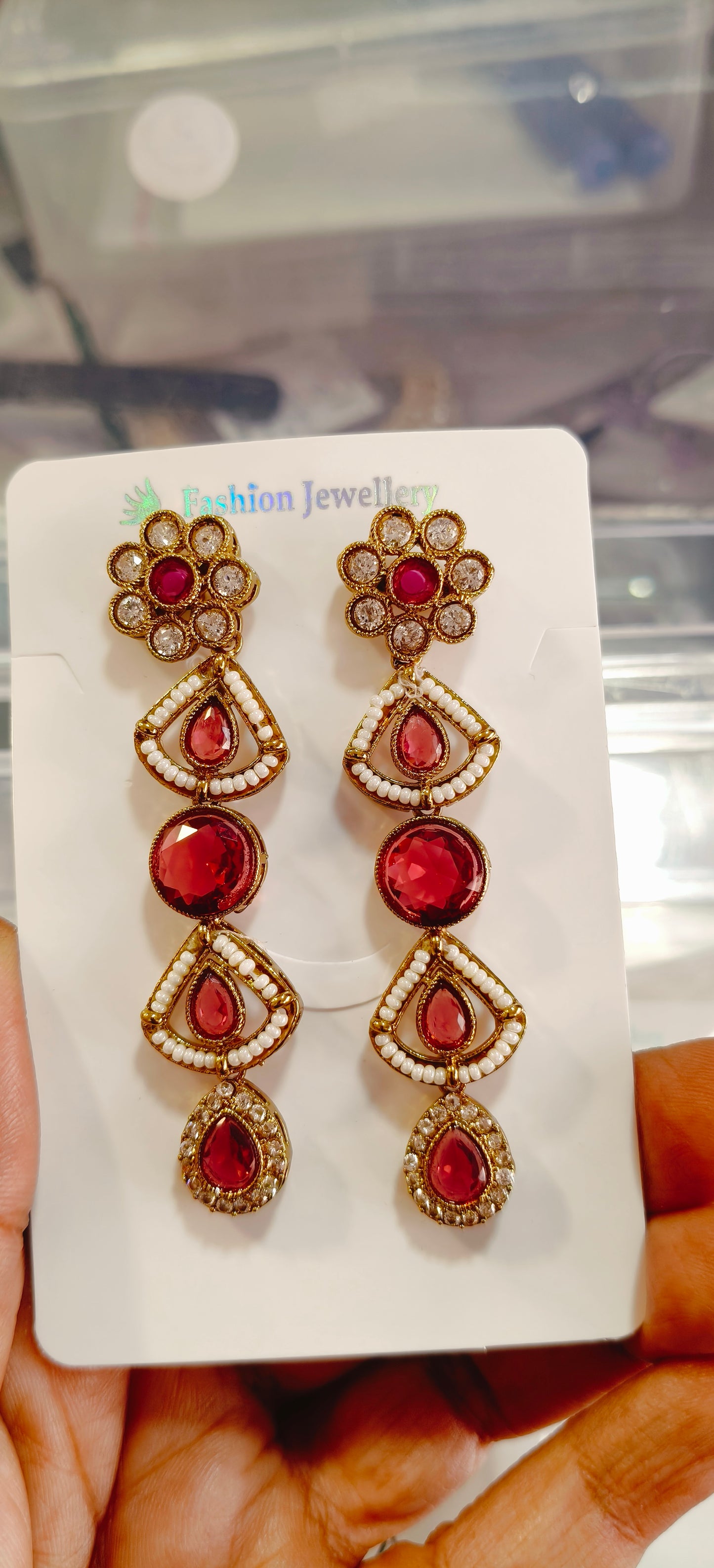 Green and Ruby stone beaded Earrings.