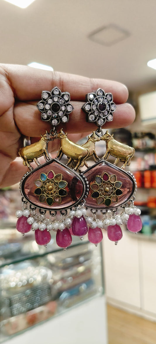 Pink German Silver Earrings