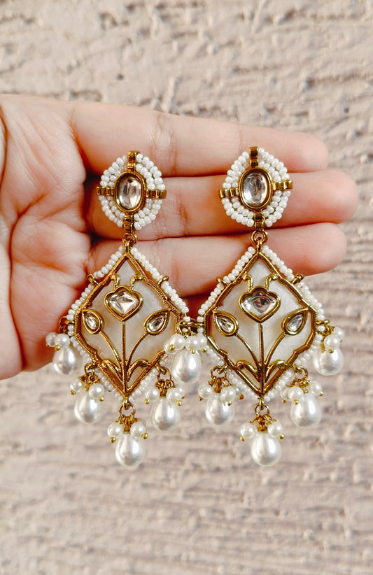 White Kundan Earrings.