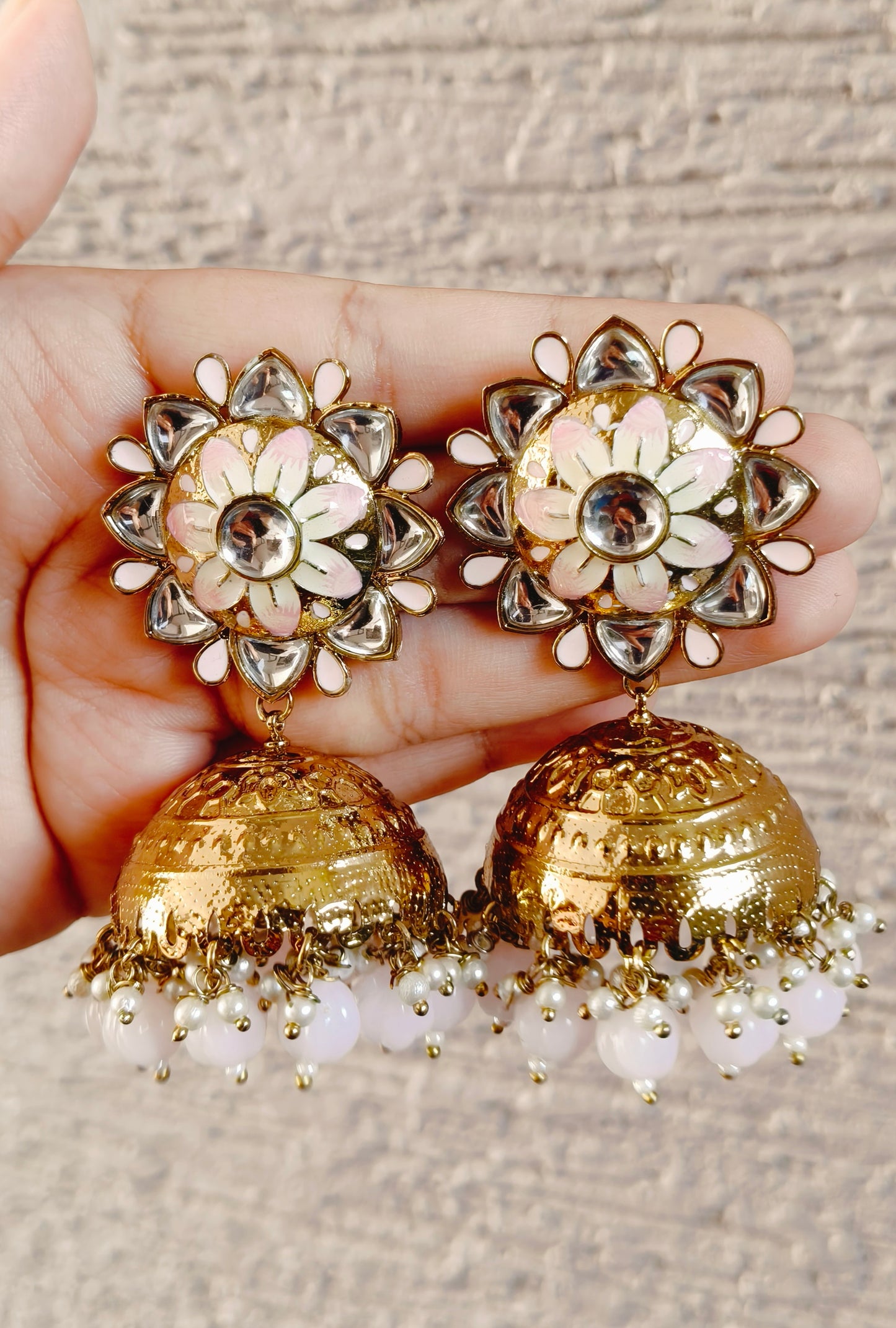 Pink Jhumka Earrings