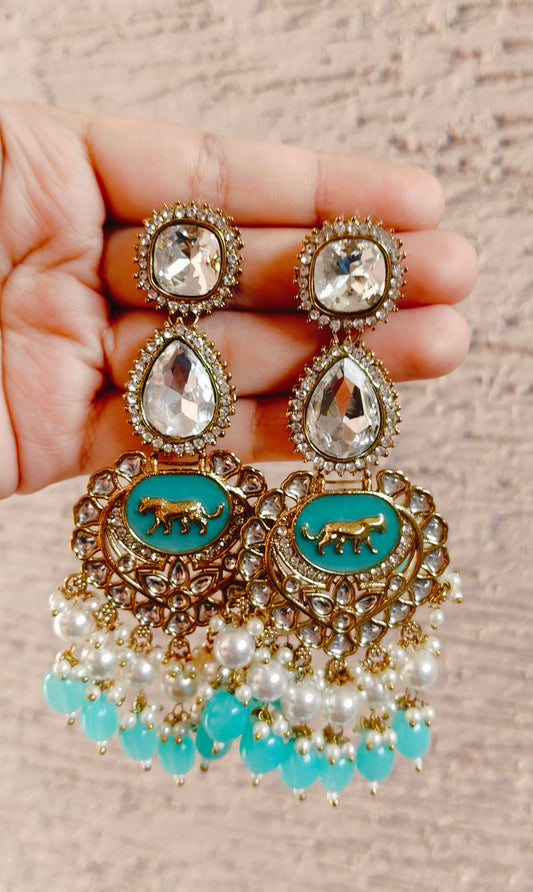 Aqua Kundan Earrings