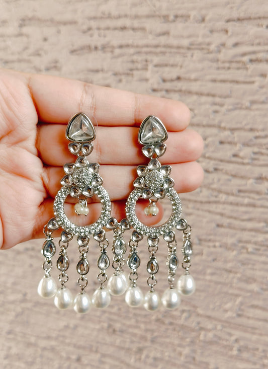 Silver Kundan Earrings