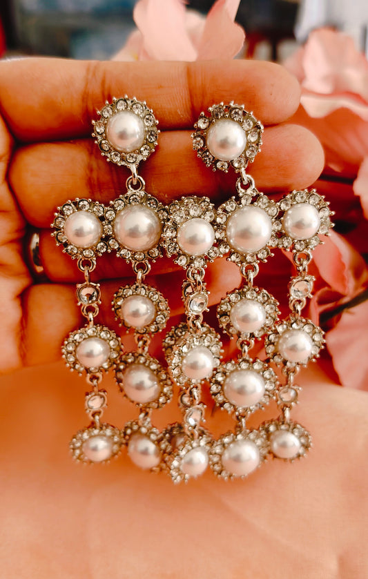 Silver pearl danglers earrings