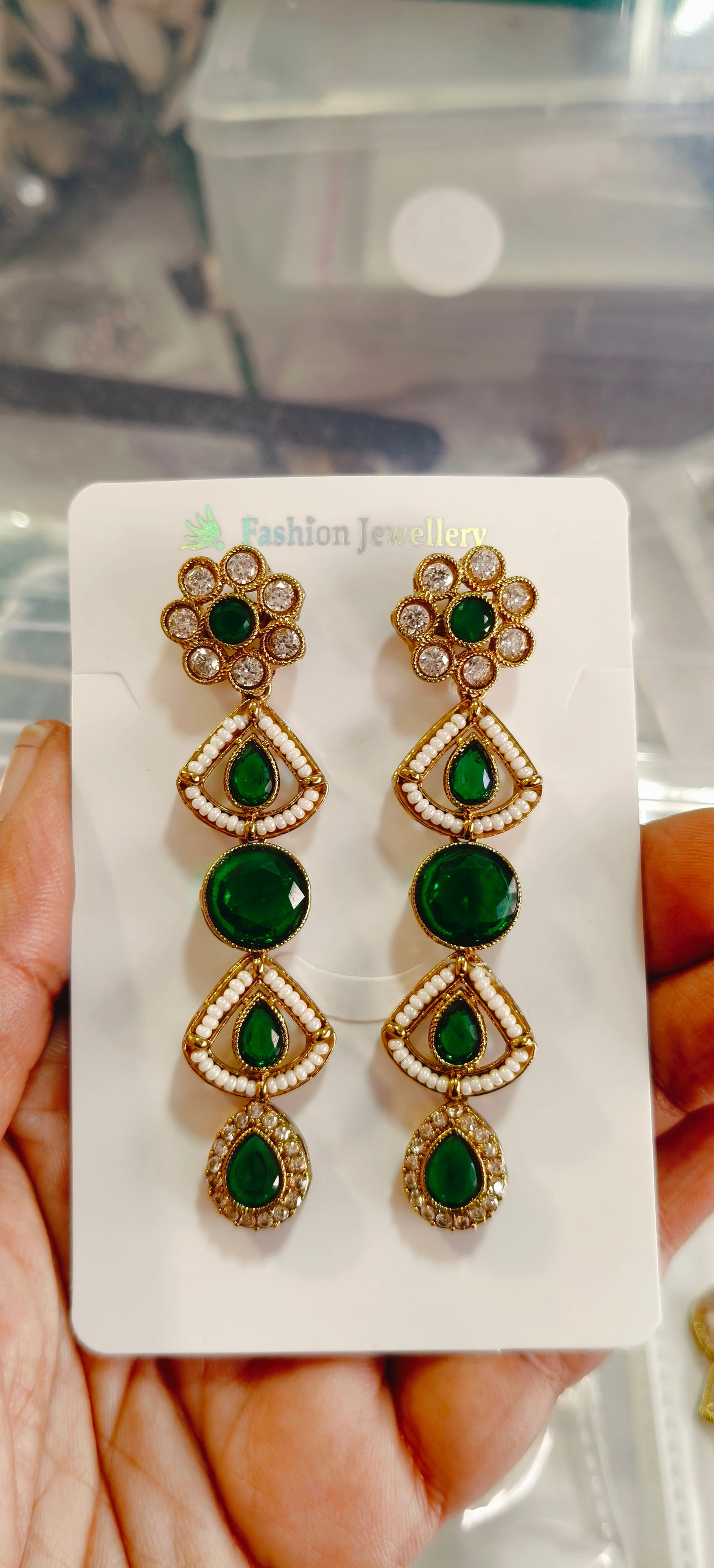 Green and Ruby stone beaded Earrings.