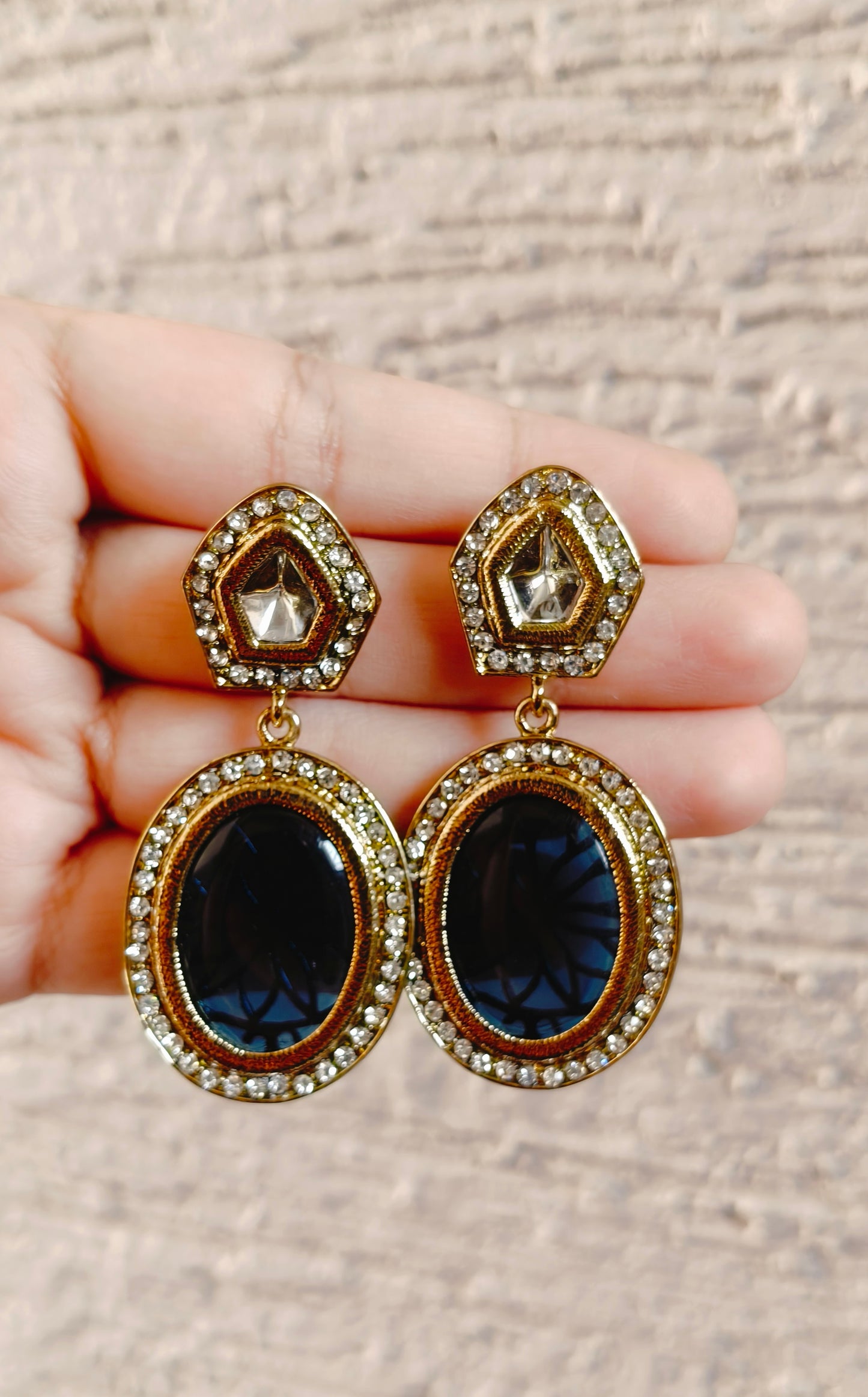 Blue Kundan Diamond Earrings